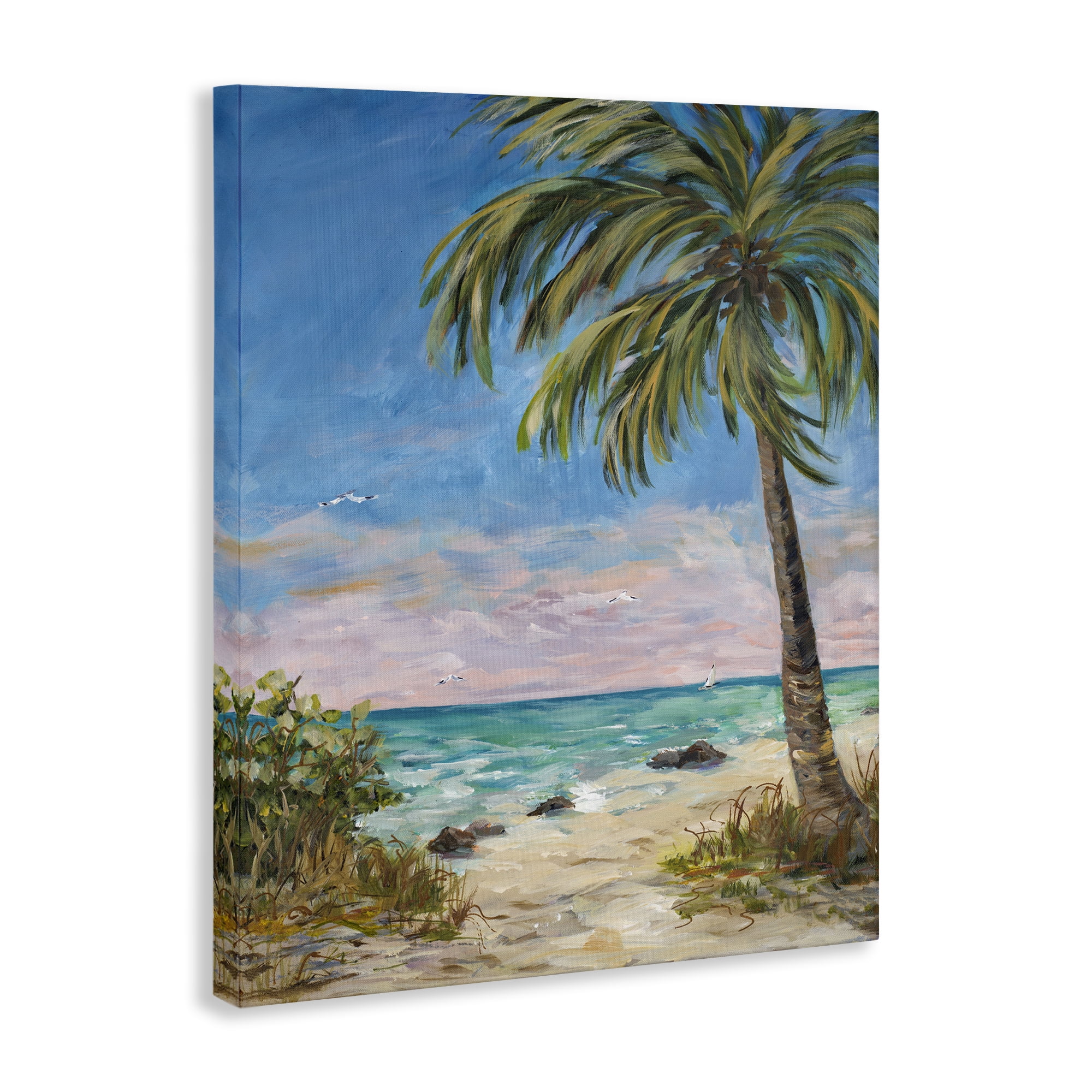 Stupell Industries By the Single Palm Coastal Painting Gallery Wrapped Canvas Art Print Wall Art, 30 x 40