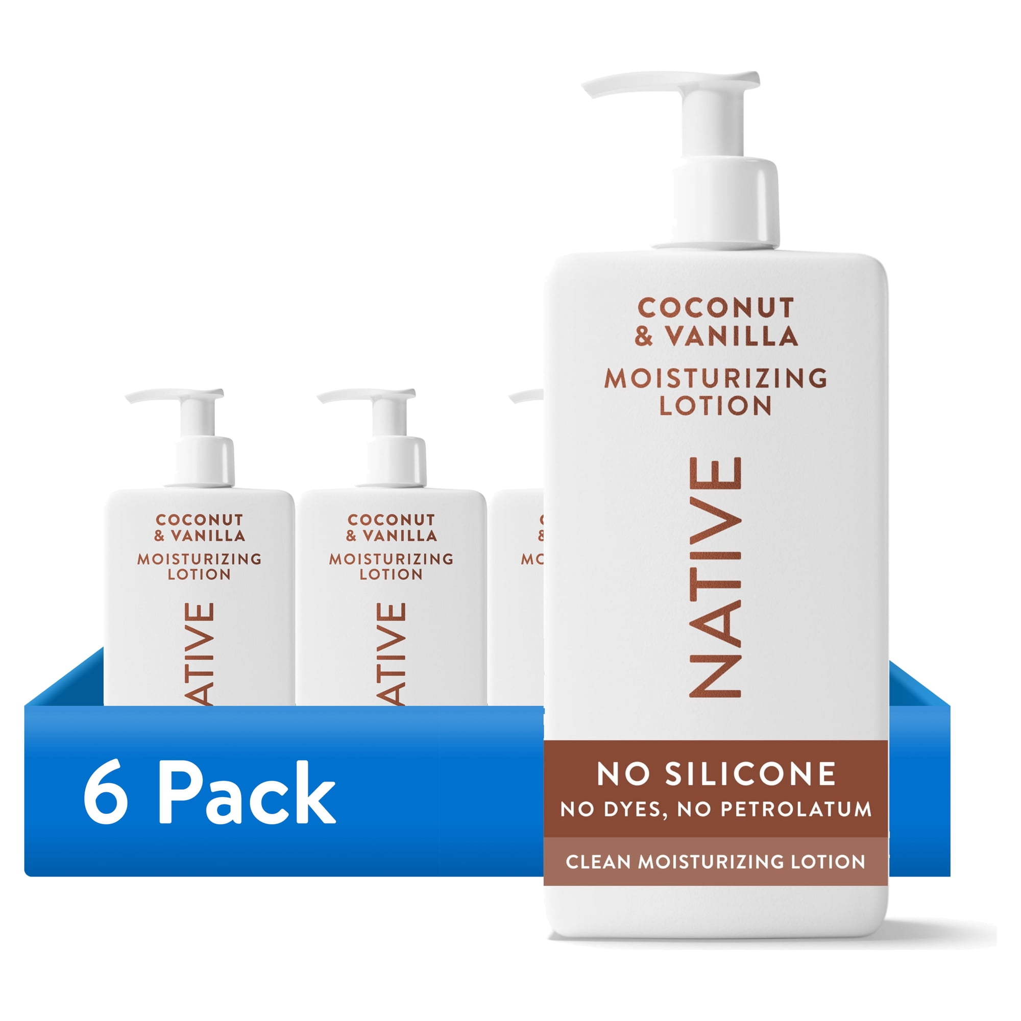 (6 pack) Native Moisturizing Body Lotion, Dermatologist Tested for Sensitive Skin, for Women & Men, Coconut & Vanilla, 16.5 fl oz