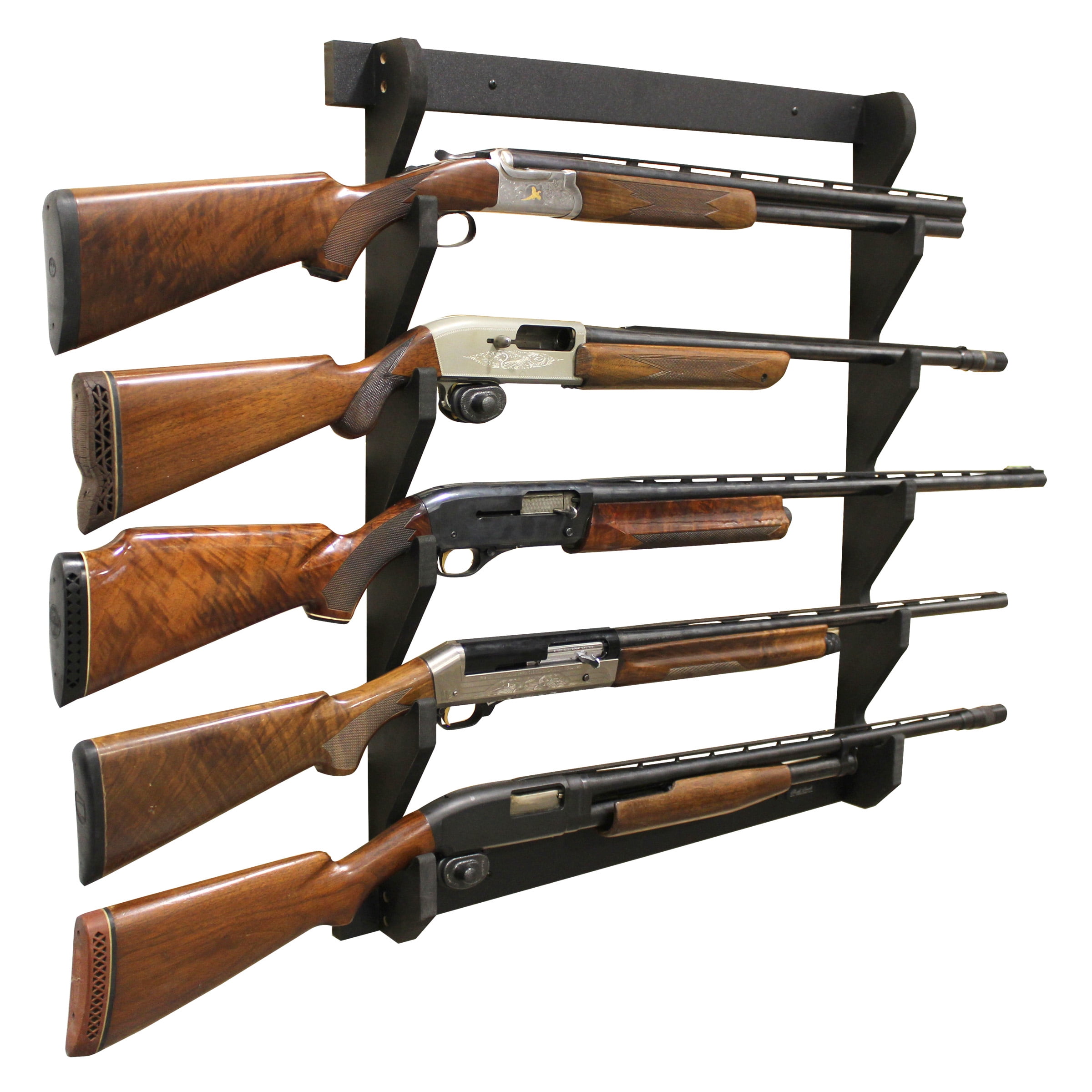 Rush Creek Creations, 5 Gun Wall Storage Rack, Indoor Gun Wall Mount for Rifles or Shotguns, Safe Gun Storage, Great Gun Display Rack, Black