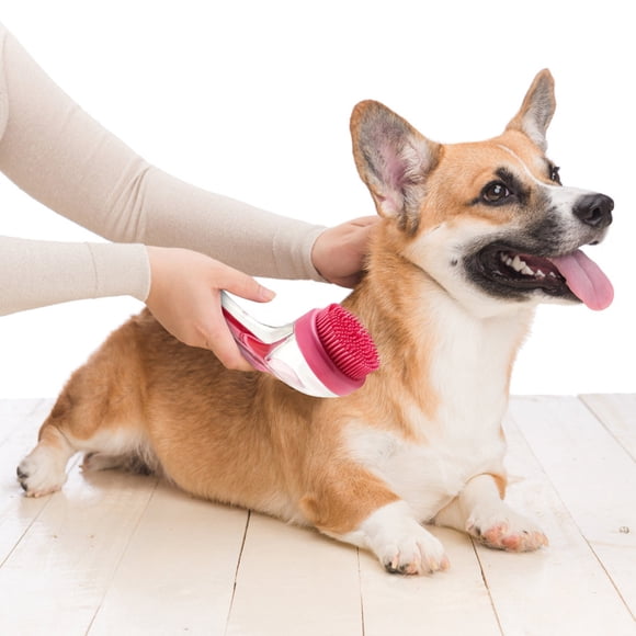 Cepillo de Baño Líquido para Mascotas con Pulsador | Dispensador de Champú para Perros y Gatos con Cerdas Suaves | Cepillo de Limpieza Profunda Suave para Pelajes Sensibles | Mango Ergonómico | Herra