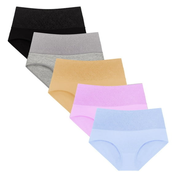 qelini 5 Pack Cotton Underwear Women Plus Size High Waisted Briefs Butt Lift Lightweight Underpants Comfortable Panties