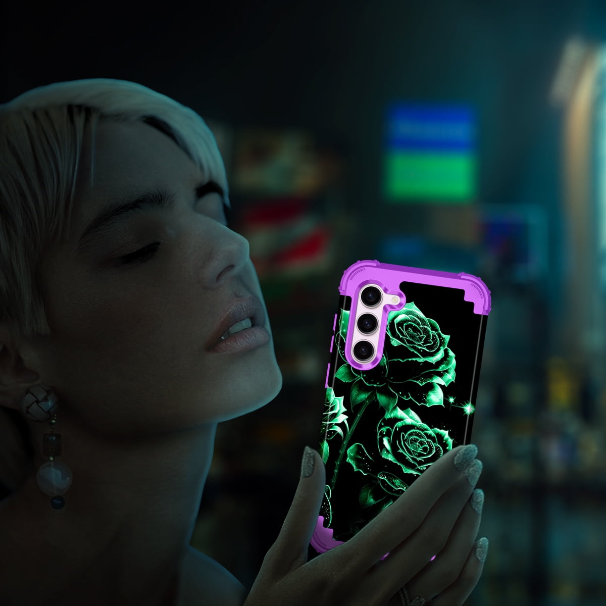 Casetego for Samsung Galaxy S23 5G Case,Glow in The Dark Three Layer Heavy Duty Shockproof Protection Hard Plastic Bumper+Soft Silicone Protective Case,Amaranth Purple