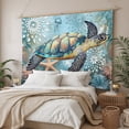 thumbnail image 3 of Coastal Sea Turtle Tapestry for Bedroom Wall Hanging Tapestry, Vintage Teal Nautical Beach Botanical Ceiling Backdrop Tapestries Poster Blanket Wall Decor for Teens Room Living Room Dorm 59" x 90", 3 of 8