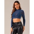 thumbnail image 3 of DARING DIVA Women's Semi-Sheer Heart Print Party Mesh Blouses XS Solid Dark Blue, 3 of 6