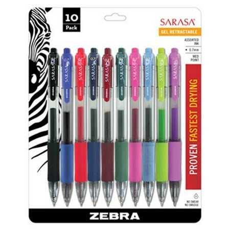 - Zebra Sarasa Retractable Gel Pen, Assorted Ink, Medium, 10 per Set (ZEB46881)