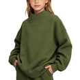 thumbnail image 2 of LUGOGNE Girls Boys Sweatshirts Mock Neck Long Sleeve Sweatshirt Kids Loose Fit Casual Fall Winter Pullover for School and Everyday Army Green,120, 2 of 9