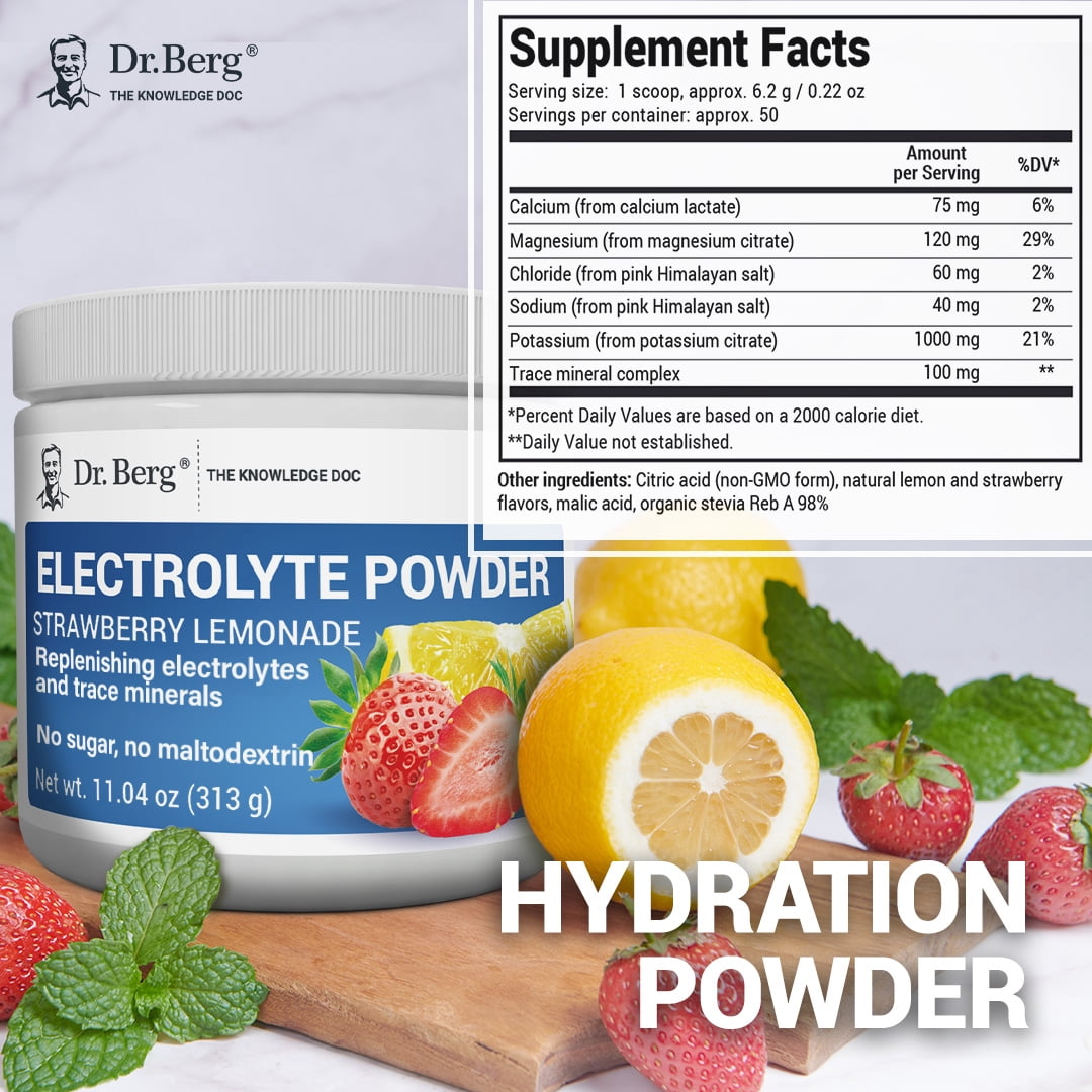 Dr. Berg Electrolyte Powder - Strawberry Lemonade Hydration Powder, 50 Servings