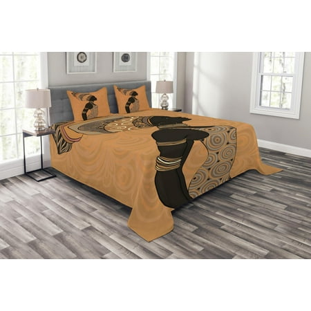 Seashore Themed Bedspreads African Woman Bedspread Set, Indigenous People of Africa Theme Local Woman in Traditional Turban and Dress, Decorative Quilted Coverlet Set with Pillow Shams Included, Multicolor, by Ambesonne ()