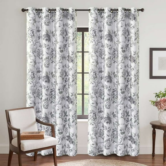 Turquoize Blackout Curtains 2 Panels Set Floral Print Drapes for Bedroom Thermal Insulated Grommet Window Curtain for Living Room(52"x 84",Antique Green Floral)
