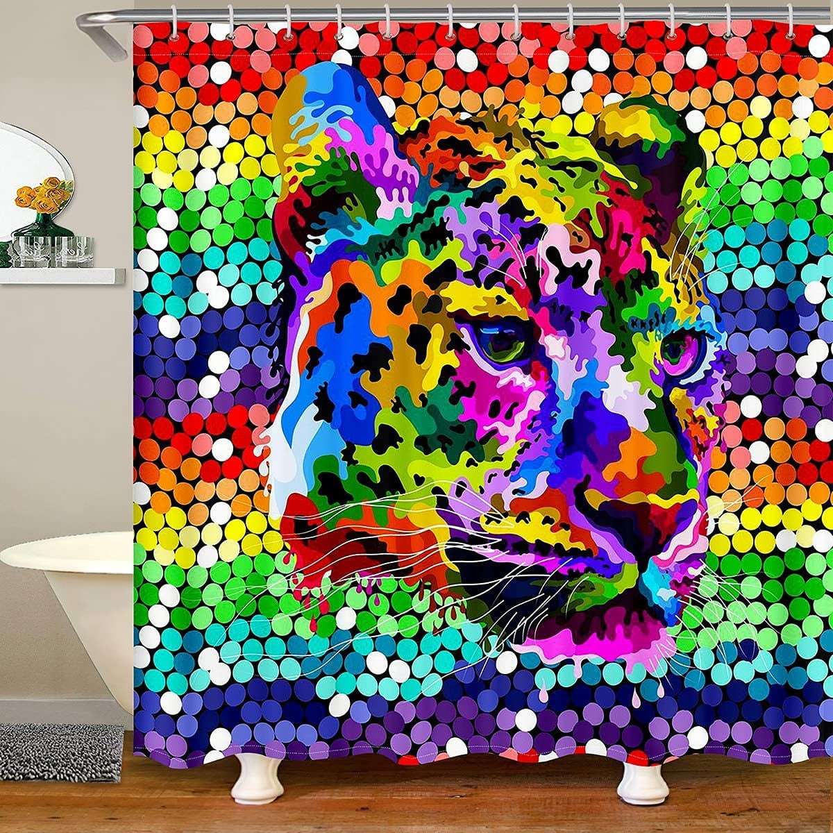 Leopard Bath Curtain African Safari Animals Shower Curtain For Kids