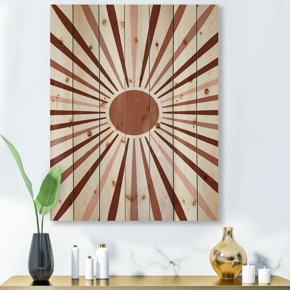 Designart 'Radiant Geometric Sun' Modern Print on Natural Pine Wood