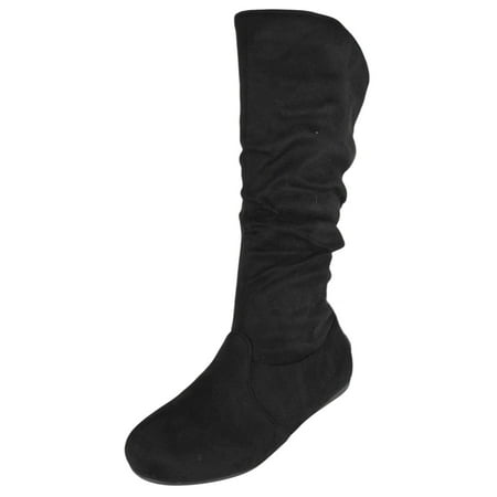 

Forever Women Flat Heel Slouchy Mid-Calf Basic Light Weight Boots Side Zipper SELENA-23 Black Suede 8