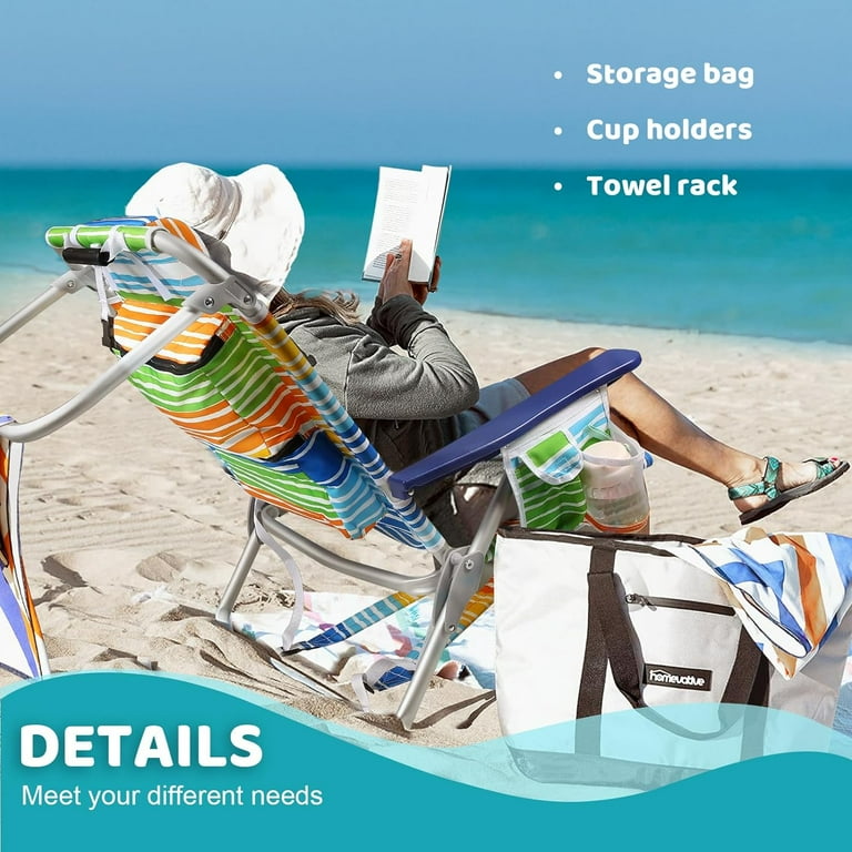 Backpack Beach Chairs for Adults 1 2 Pack Folding Heavy Duty Camping Chair with Large Pockets and Cup Holder Adjustable high Beach Lounge Chairs with Towel Rack for Outdoor Travel Walmart