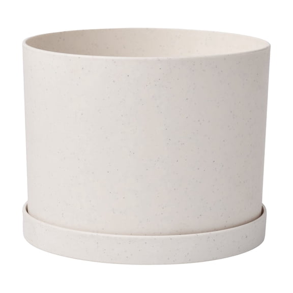 Bloem Mathers 8" Modern Resin Planter - Indoor Pot with Drainage Holes and Removable Saucer Tray, Vanilla Bean