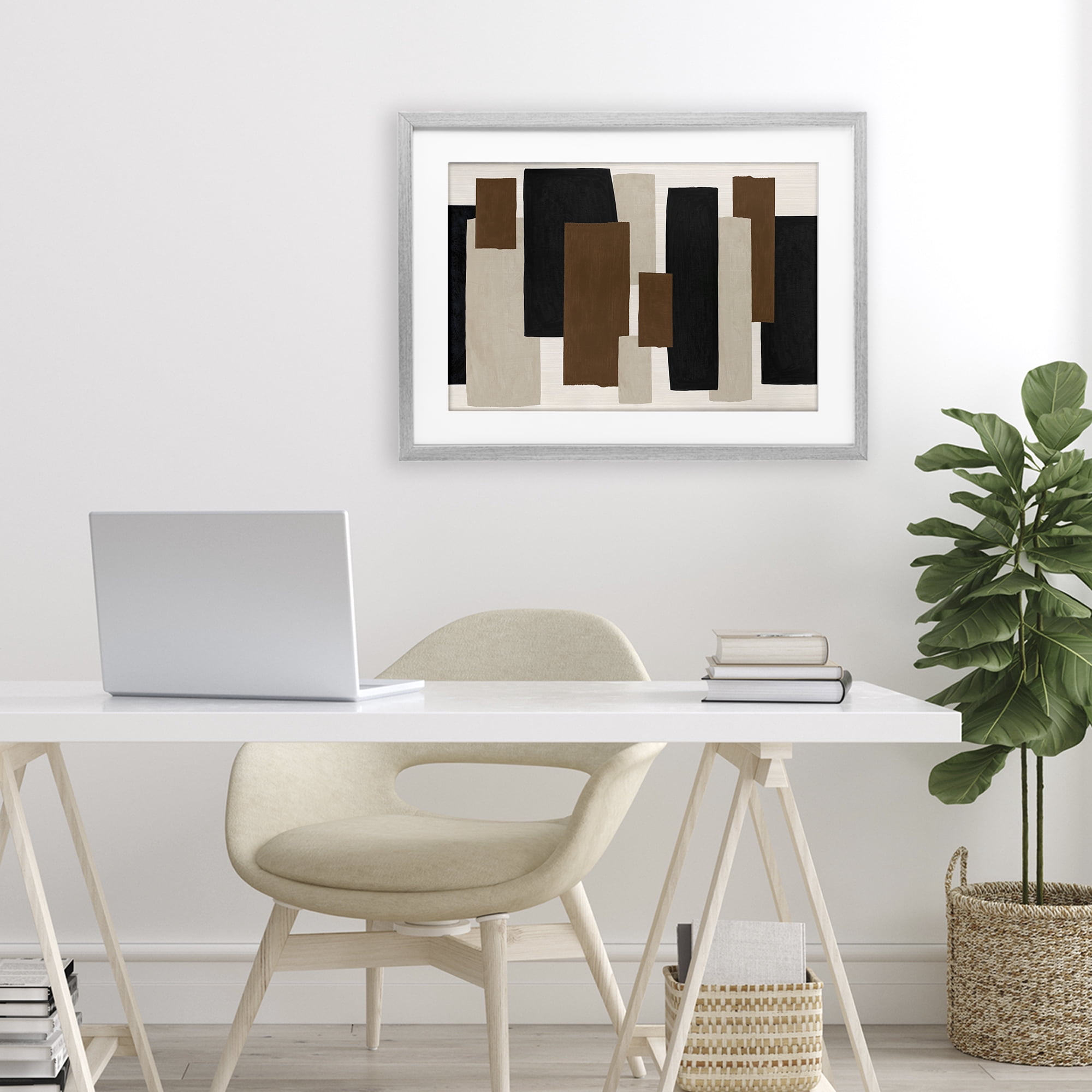 Stupell Industries Minimal Vertical Blocks in Earth Tones Gray Framed Print Under Glass, design by Janet Tava