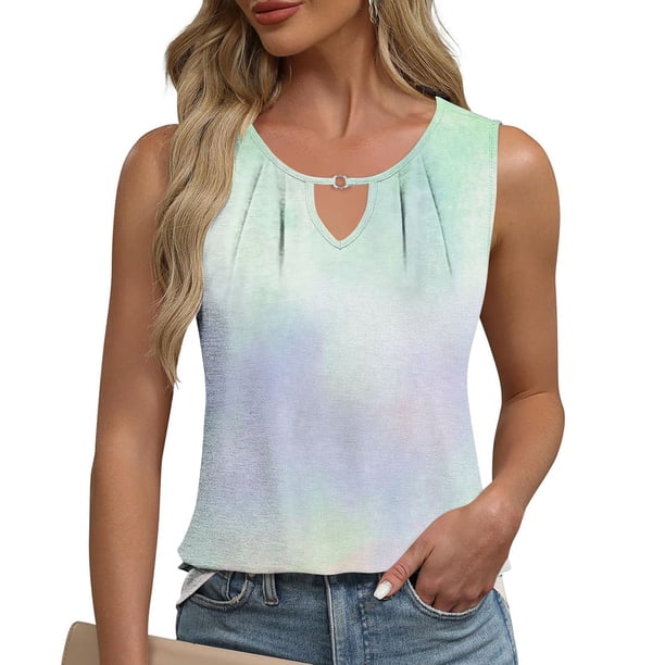 mfyjkho Camisetas Sin Mangas Para Mujer, Camiseta/Camiseta Informal De Cuello Redondo Y Manga Corta De Color Liso Para Mujer, Primavera Y Verano Tops Bohemios Para Mujer Xxl