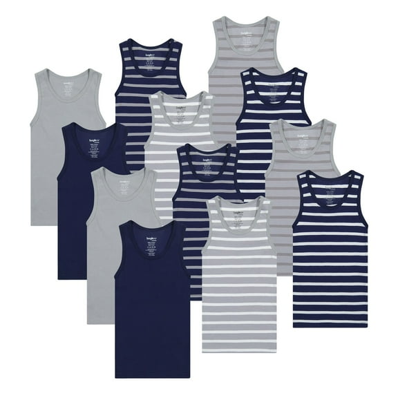 Buyless Fashion Boys Scoop Neck Tagless Undershirts Soft Cotton Tank Top (12 Pack)