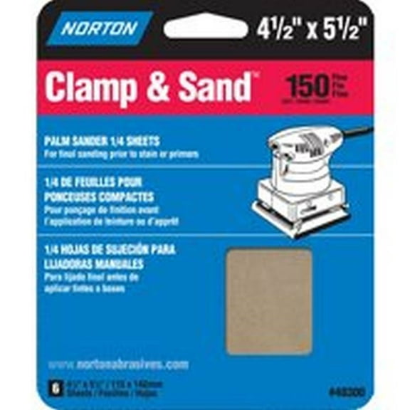 Norton MultiSand 5-1/2 in. L x 4-1/2 in. W 150 Grit Fine Aluminum Oxide 1/4 Sheet Sandpaper 6 p