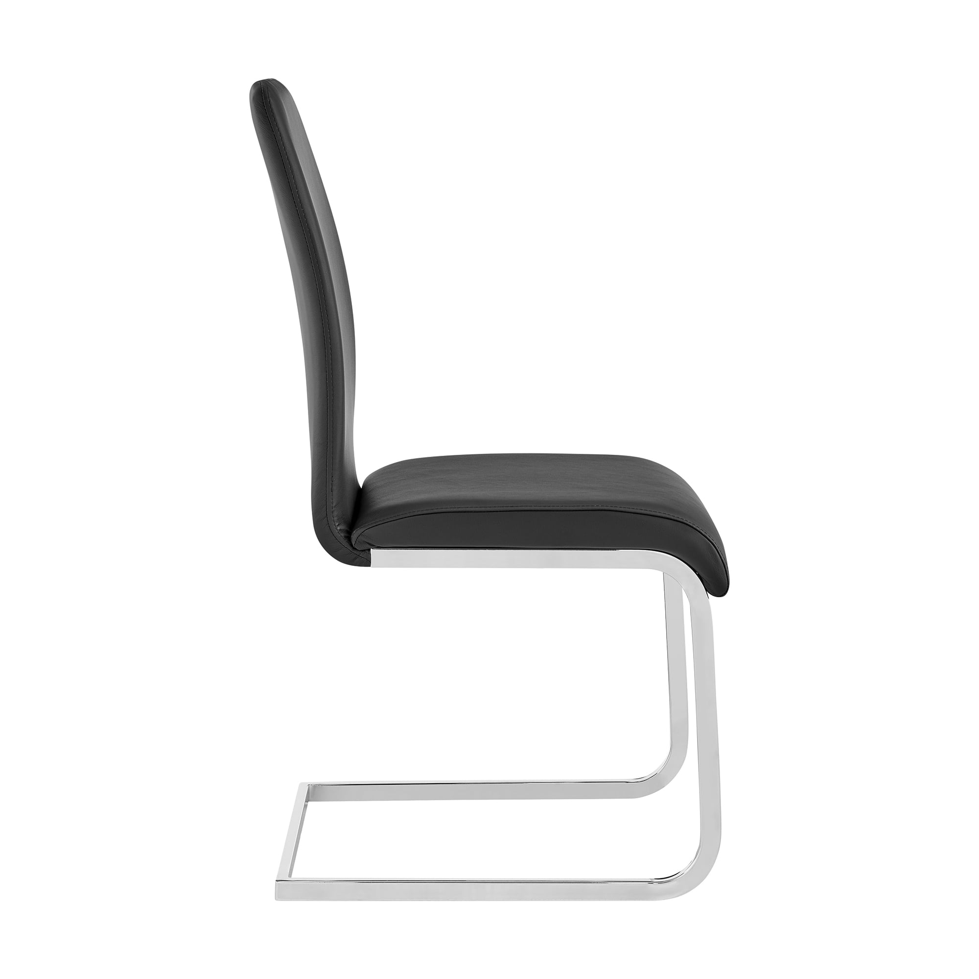 Amanda Contemporary Side Chair in Black Faux Leather and Chrome Finish - Set of 6