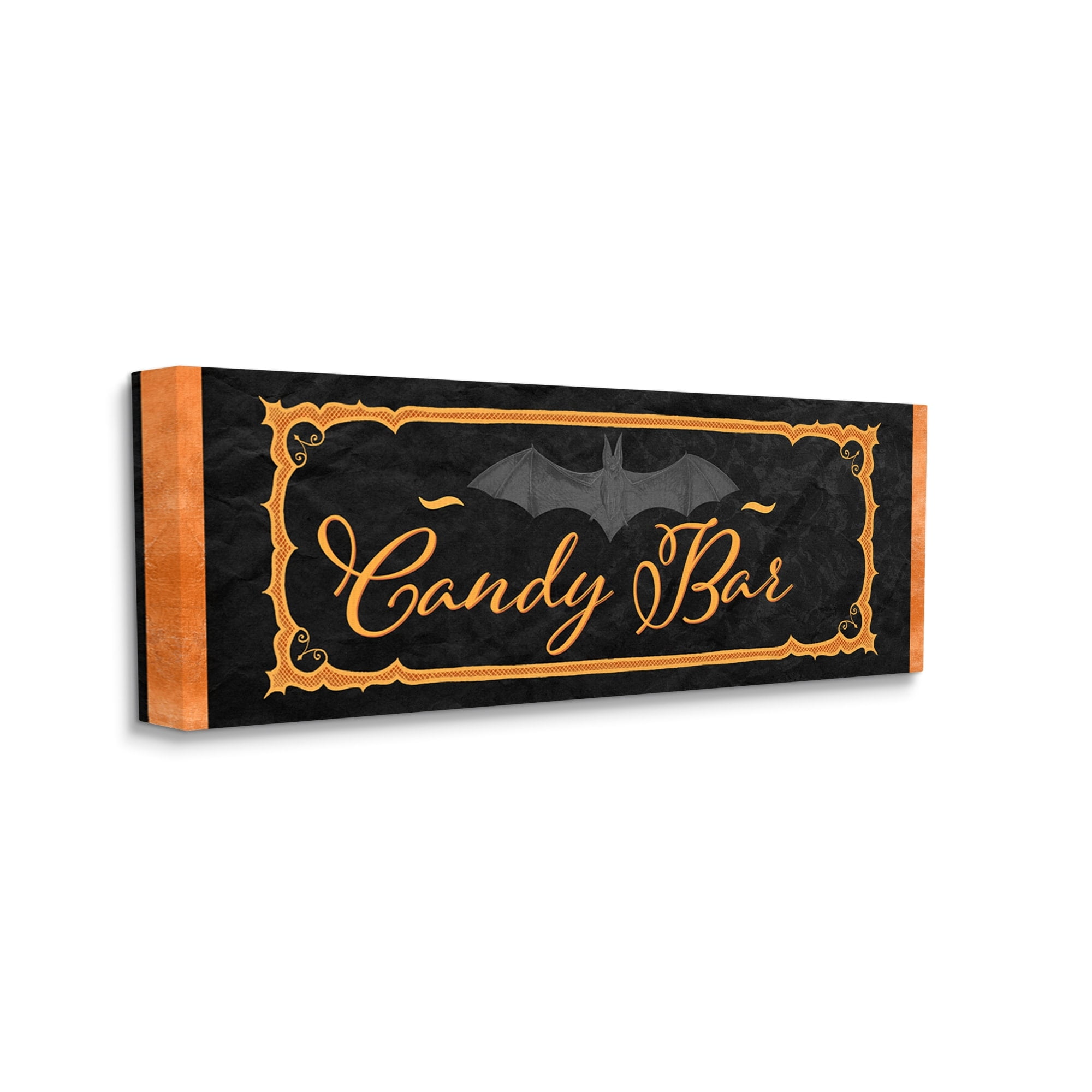 Stupell Industries Spooky Candy Bar Sign Halloween Bat Orange Black, 40 x 17,Design by SD Graphics Studio