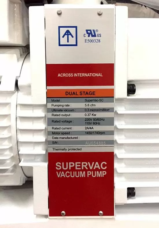 Across International SV5C.110-UL SuperVac Commercial Grade 2-Stage Vacuum Pump with Filter for Ovens, 5.6 cfm UL/CSA