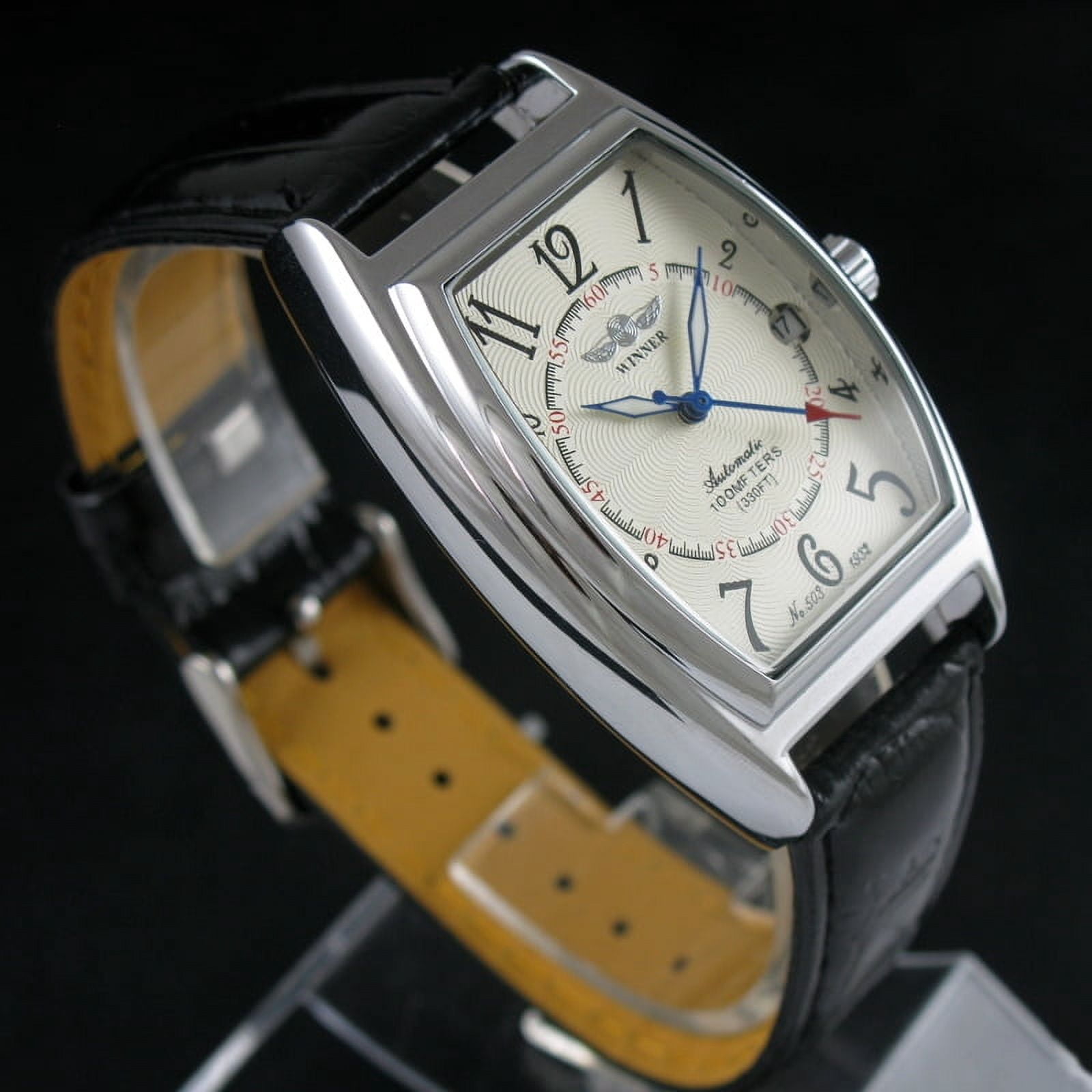 Mens Selfwinding Automatic Mechanical Watch Sports Black Leather Date Male Wristwatch