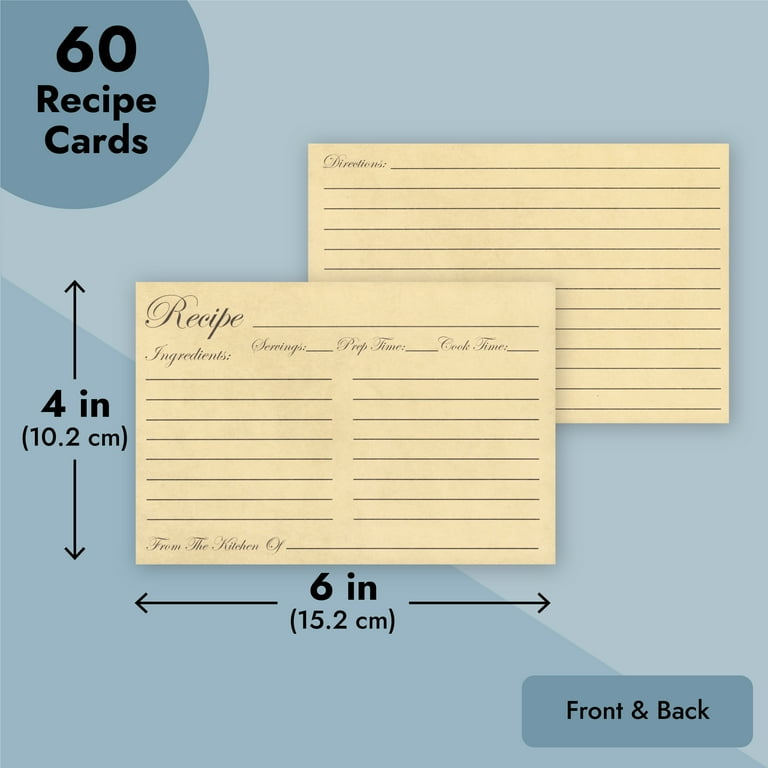 60-Pack Juvale Recipe Cards Double Sided, Bulk Pack Thick Vintage