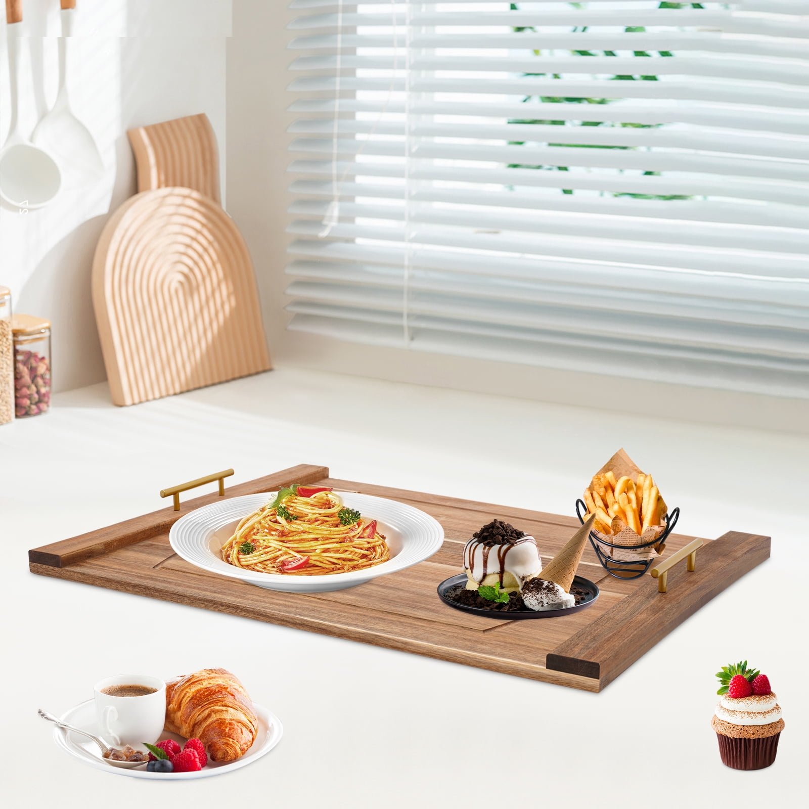 30x22in Wooden Stovetop Cover Log Color, Removable Handles Smooth Edges for Safety Works on Electric/Gas Stoves as Prep Tray