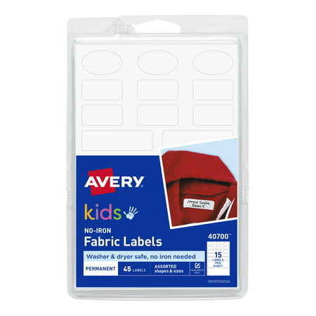 Avery No-Iron Clothing Labels, Assorted Shapes & Sizes, 45