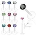 thumbnail image 2 of Crystal Prong Suction Lip Ring/Tragus/Cartilage/Conch Flat Back 16G UV (1.4mm) (Light Green Round), 2 of 3