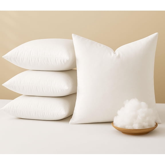 Heirloom Comfort Throw Pillow Inserts (Pack of 4, 18"x18", White, Polyester) - Square Cushions for Bed, Couch, or Reading Nook - Soft Fill for Support, Layering & Interior Design