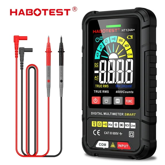 HABOTEST HT124A Smart Digital Multimeter,Battery Voltage Tester, 4000 Counts Smart Measurement,Auto-Ranging Voltmeter,Non-Contact DMM,Ohmmeter
