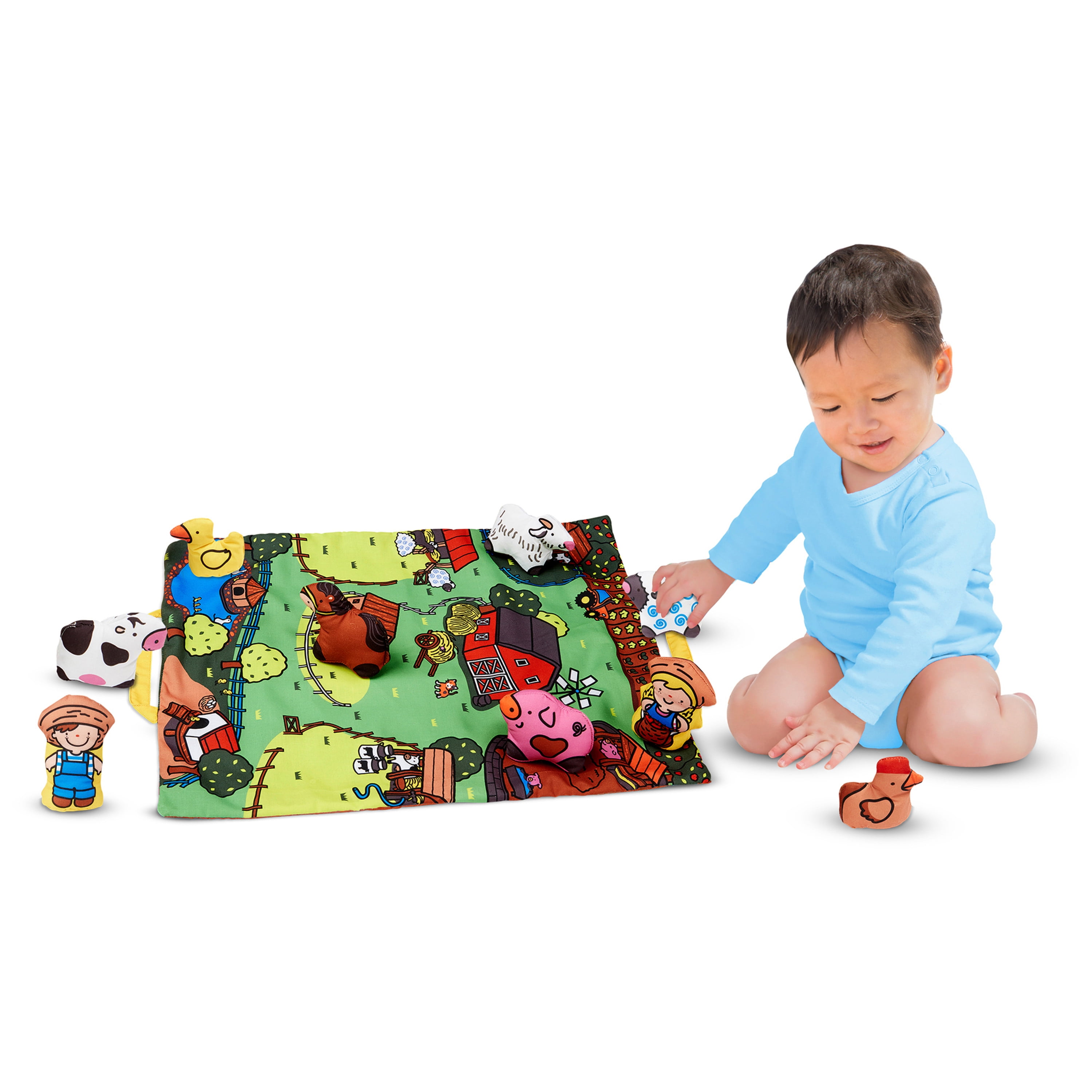 beetoy Farm Rug Play Mat, Farm Play Mat with 4 Toy Cars, Farm Mat for Kids Country Farm Life Animal and Tractor Area Rug Vivid Farm Play Mat Rug Room