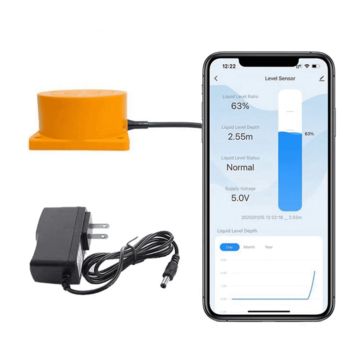 Tuya Smart Zigbee Ultrasonic Water Tank Level Monitor Sensor Real-Time Alerts App Control for IOS & Android US Plug,1 * Water Tank Monitor Sensor,Yellow
