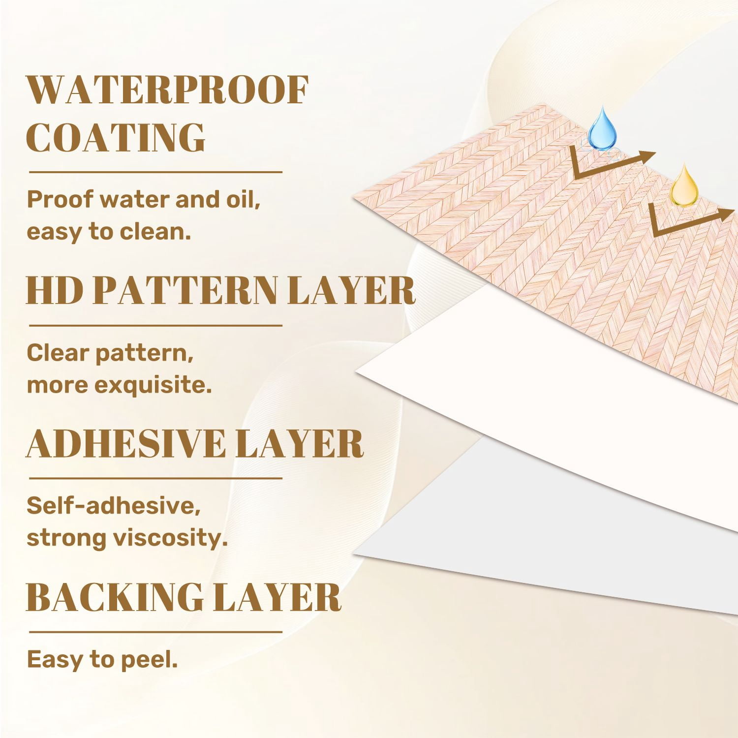 Peel and Stick Wallpaper Pink Marble Herringbone Thin Gold Lines Wall Mural 23.6in x 9.8ft Self Adhesive Removable Wall Paper Renter Friendly Wallpaper for Nursery Bedroom Cabinets