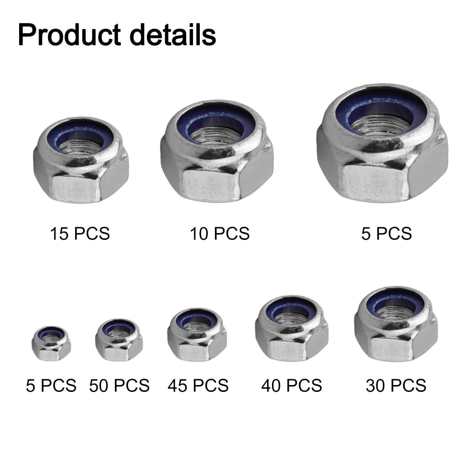 200pcs Stainless Steel Self-Locking Nuts Assortment Threaded Inserts Hex Nut Set