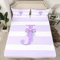 thumbnail image 2 of Homewish Monogrammed Bling J Twin Sheet Sets, Cool Girls Bowknot Twin Fitted Sheet, Purple White Stripes Flat Sheet, Lightweight Room Decor, 3 Pieces, 2 of 7