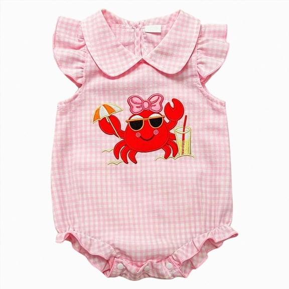 KPOPLK Newborn Baby Girl Golf Outfit Smocked Golf Cart Bubble Romper Ruffle Onesie Bodysuit Infant Summer Clothes Pink Size 0-3 Months