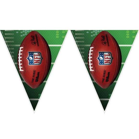 NFL Drive Football Party Decoration Triangle Plastic Pennant Banner, 12', Green Brown Silver