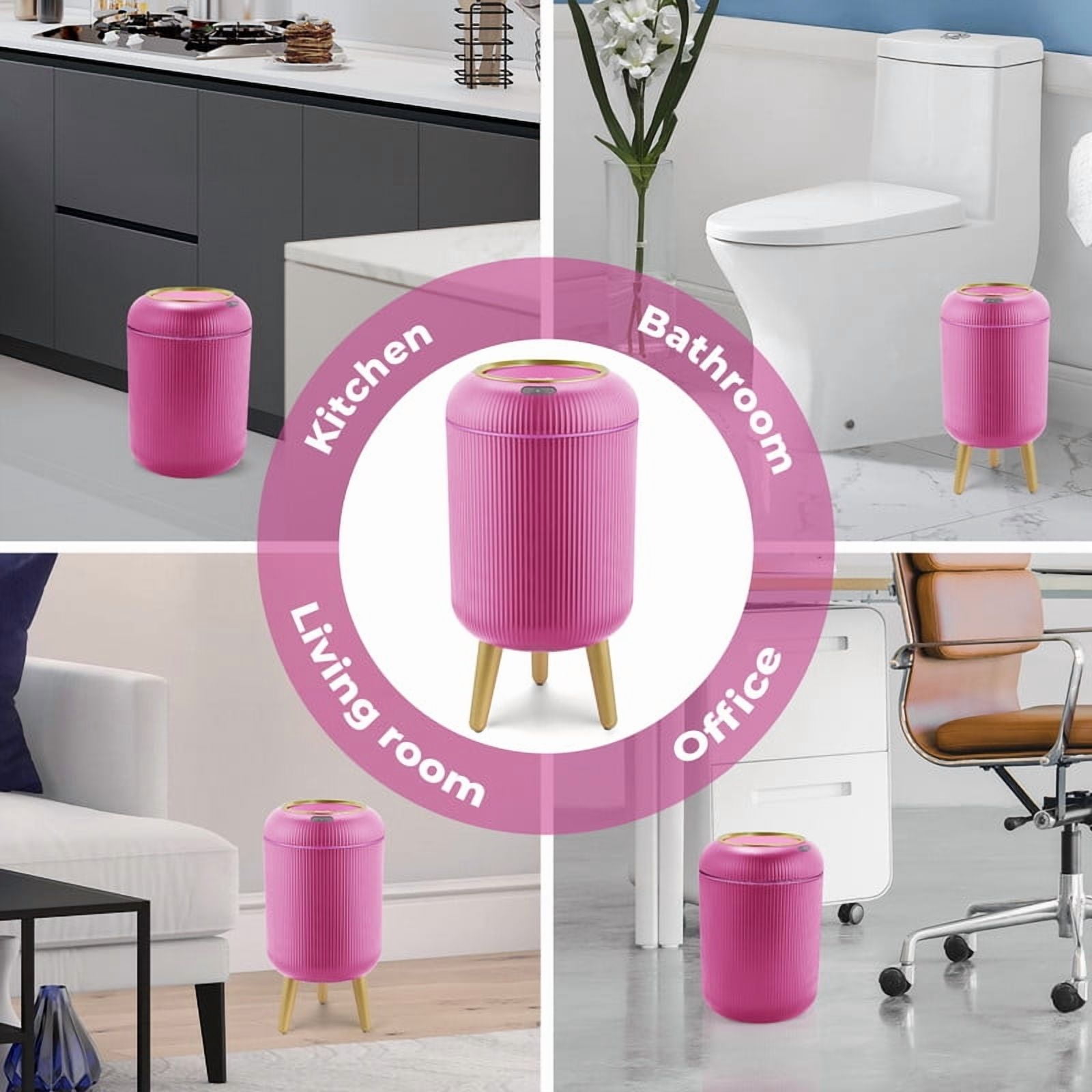 Touchless Automatic Trash Can 10L, Motion Sensor Smart Bin, Waterproof for Kitchen & Bathroom (Pink)
