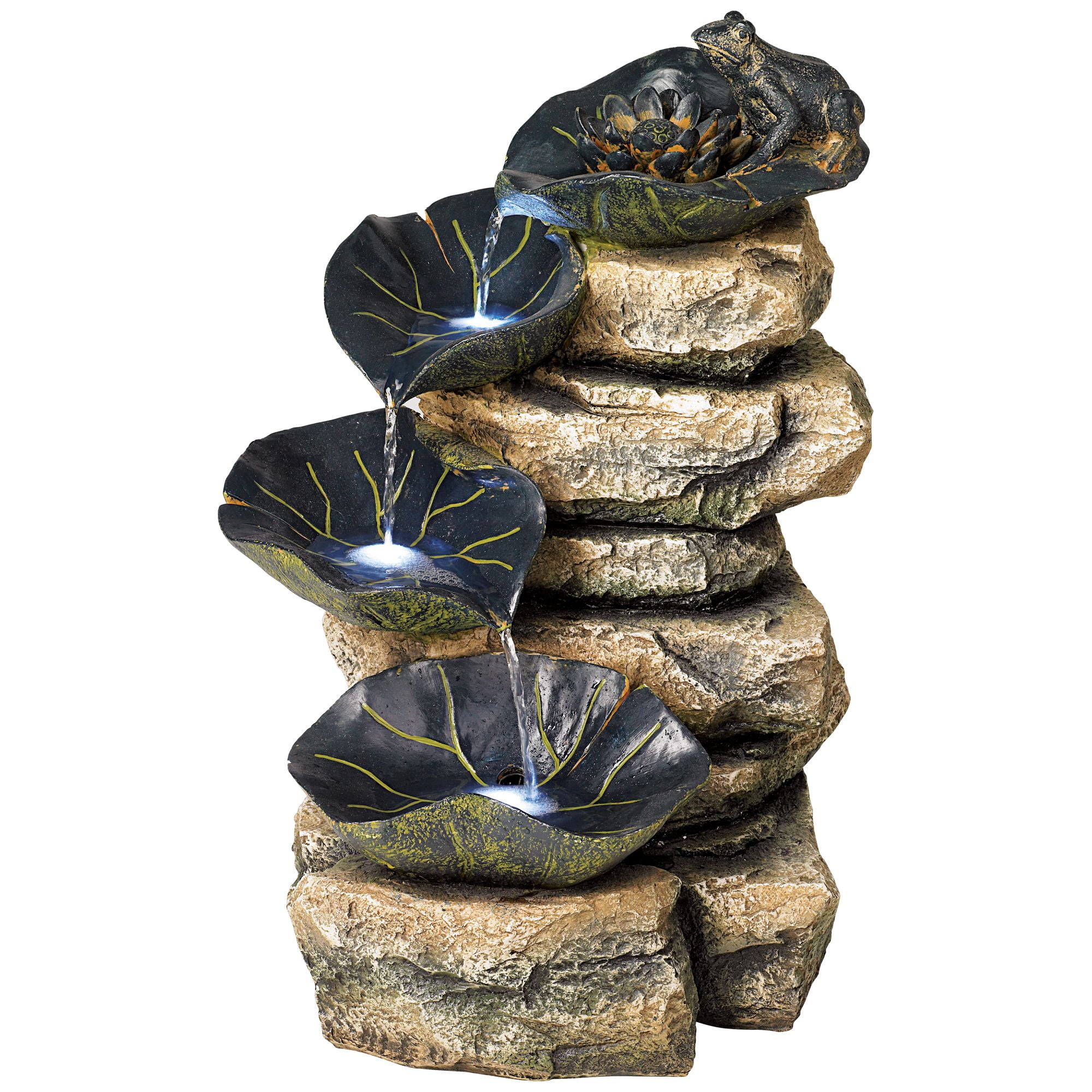 Frog and Four Lily Pad 21" High Large Rustic Indoor Outdoor Decor Faux Stone Floor Fountain with Light LED