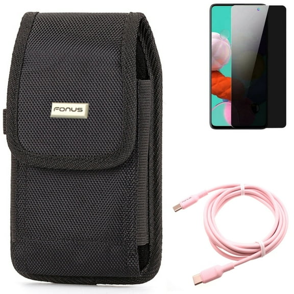 Privacy Screen Protector & Case Belt Clip & Pink 10ft Long Cable for Samsung Galaxy S20 Fan Edition - Tempered Glass Anti-Spy   Rugged Holster   USB-C to Type-C PD Fast Charger Combo