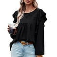 thumbnail image 2 of EFINNY Women's Long-Sleeved Top Puff Sleeve Ruffled Patchwork Top Solid Color Temperament Shirt, 2 of 7