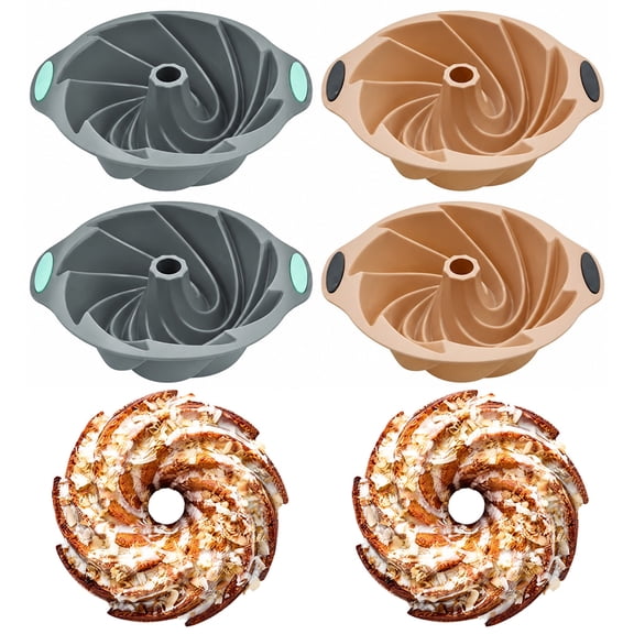 RALERA Swirl Silicone Bundt Cake Molds, 4 Pack, 2 Gray and 2 Pink