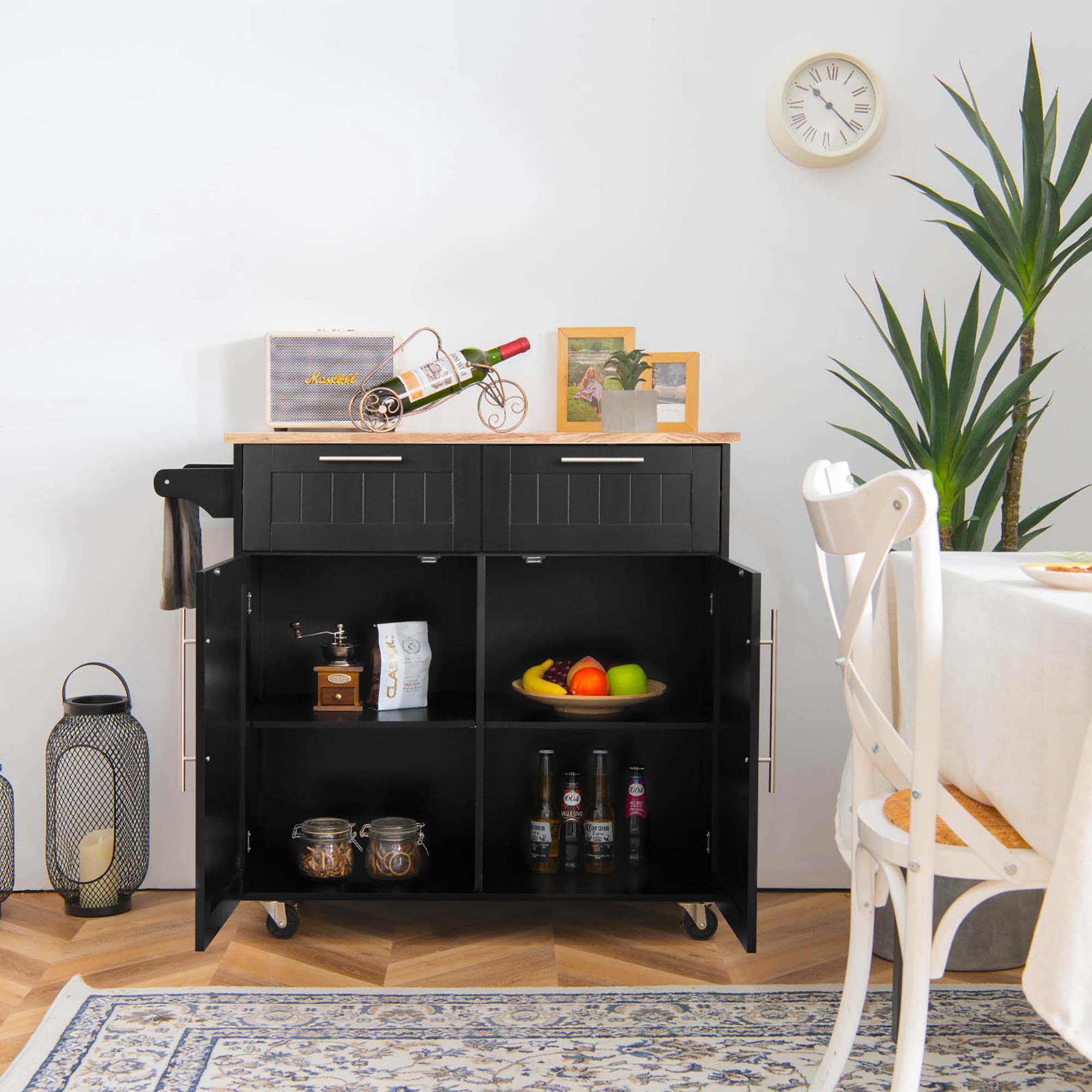 Costway Rolling Kitchen Cart Island Heavy Duty Storage Trolley Cabinet Utility Black