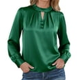 thumbnail image 4 of ClodeEU Button Down Shirts for Women, Satin Silk Shirts for Work, Basic Tops V Neck, Fashion Blouse Green,Womens Plus S, 4 of 7