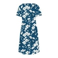 thumbnail image 4 of Blmnix Dresses for Women 2026 Floral Dress Boho Dresses Popover Under Dress Blue Crew Neck Short Sleeve Mini with Pockets Casual Dresses,M, 4 of 7