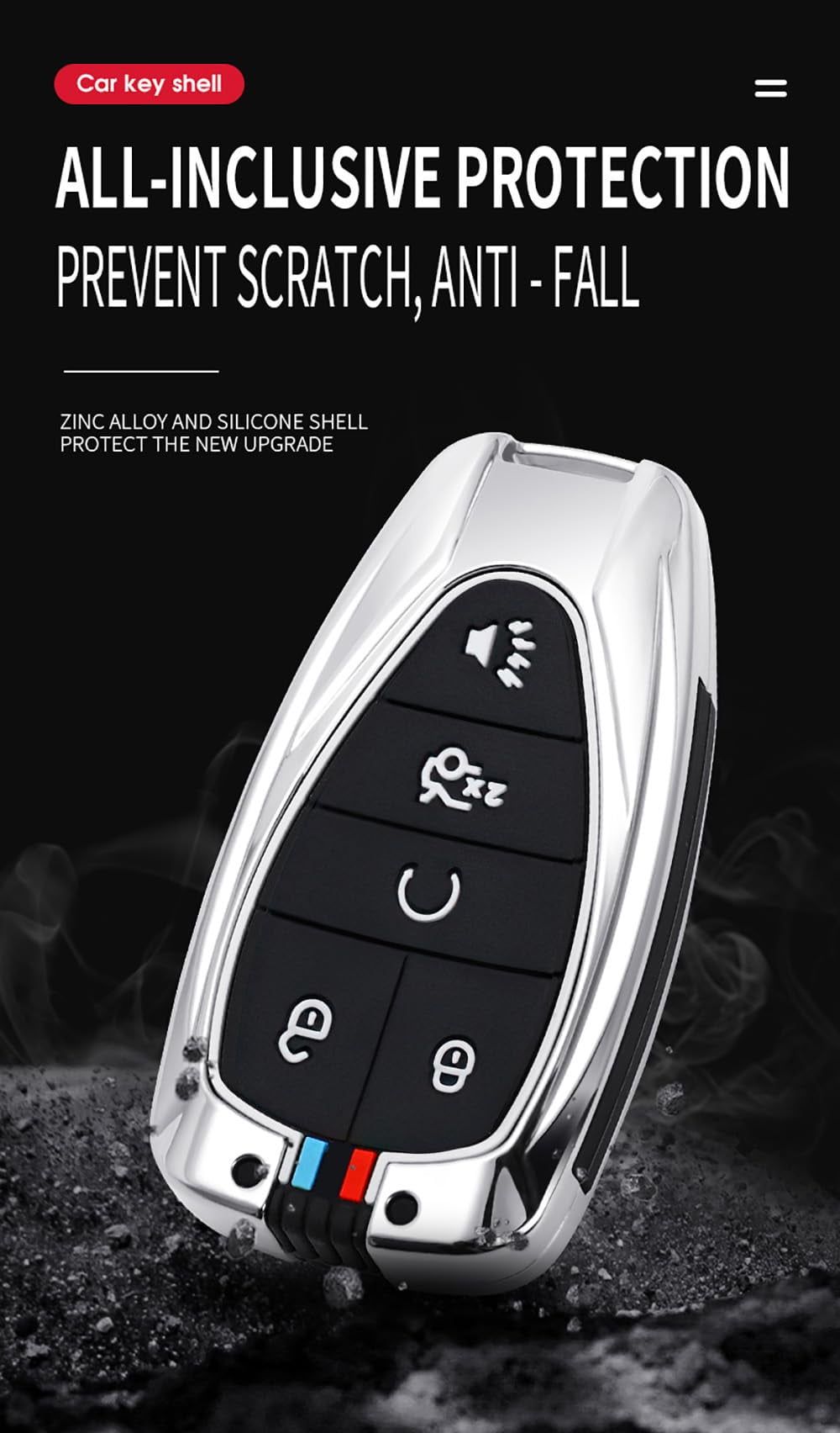 5-button Key Fob Cover Fit for Chevy Key Remote Metal Key Shell Anti-scratched Key Case Durable Car Key Holder Fit for Chevrolet Equinox Malibu Cruze Camaro Traverse Blazer Volt Bolt