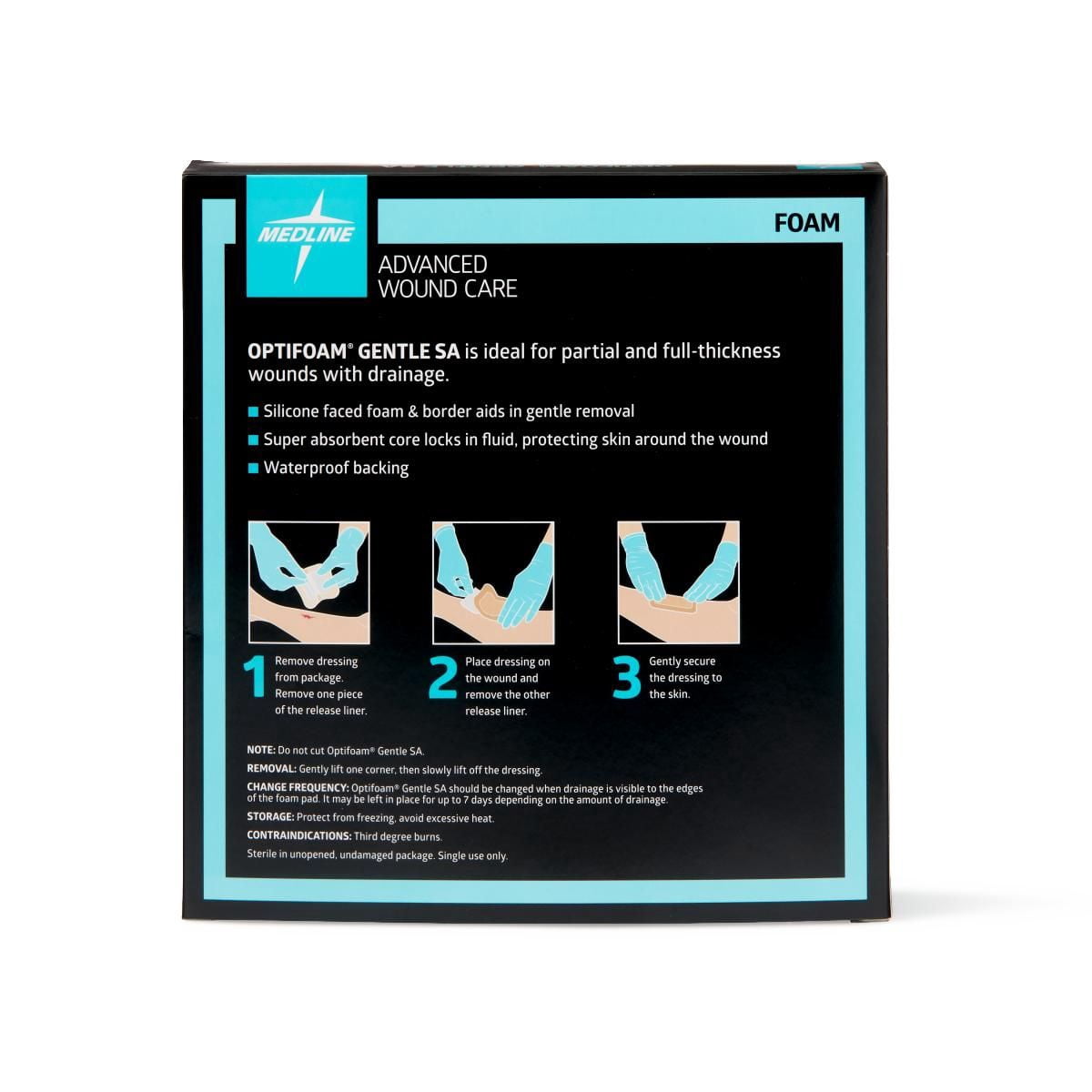 Optifoam Gentle Silicone-Faced Bordered Foam Dressings, 6" x 6", 10 Count