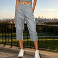 thumbnail image 2 of Womens Straight Leg Capri Cargo Pants High Waisted Button Closure Cropped Trousers with Pockets Casual Work Hiking Pants Gray, 2 of 7
